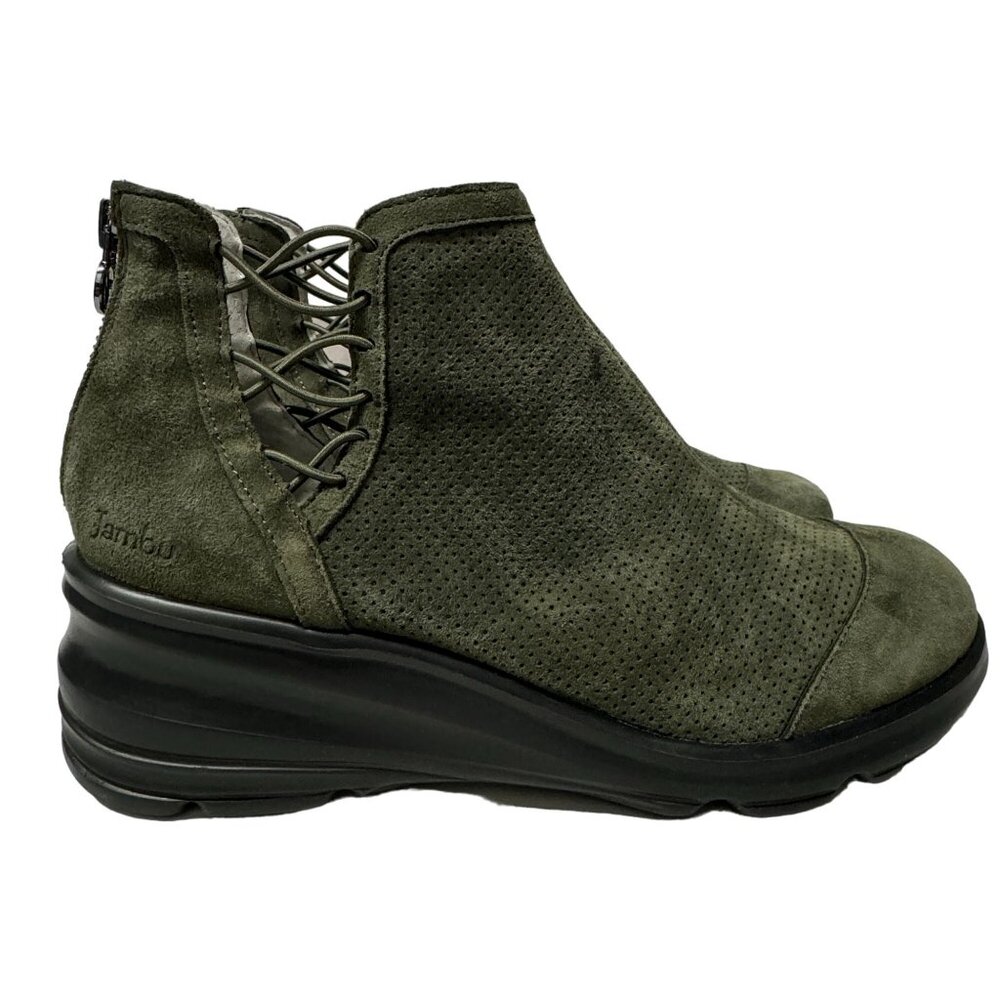 Jambu Naomi Boots Womens 8.5 M Olive Green Suede Leather Zipper Back Wedge Booti